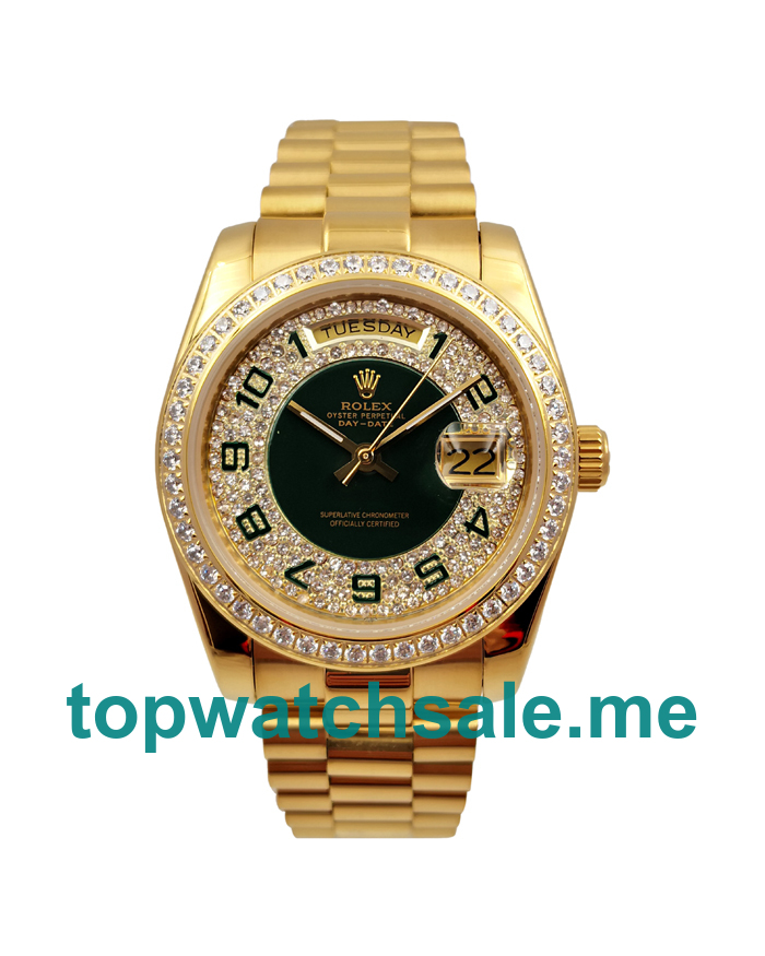 UK AAA Quality Rolex Day-Date 118348 Replica Watches With Green Diamonds Dials For Sale