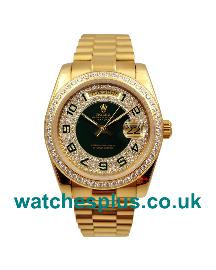 UK AAA Quality Rolex Day-Date 118348 Replica Watches With Green Diamonds Dials For Sale