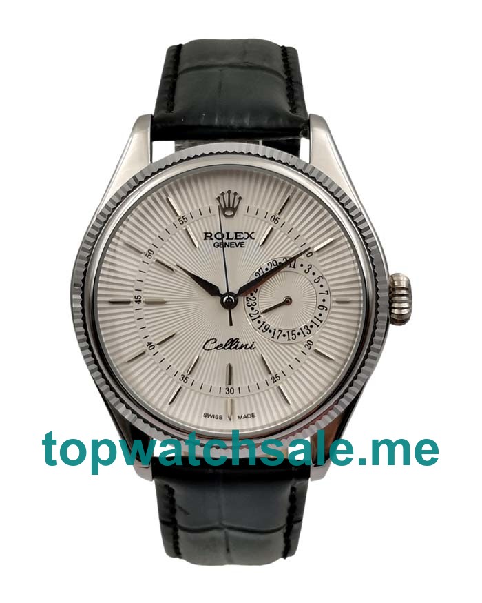 UK High Quality 39 MM Fake Rolex Cellini 50519 With White Dials And Steel Cases For Sale