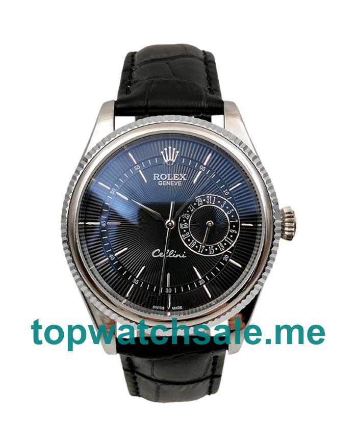 UK Luxury 1:1 Fake Rolex Cellini 50519 With Black Dials And Steel Cases For Men