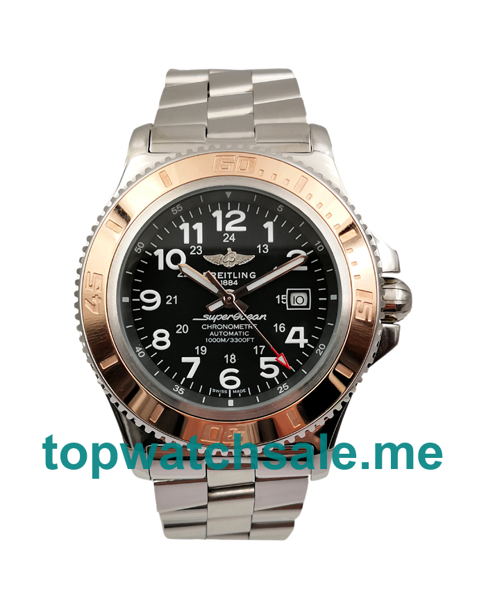 UK Luxury Black Dials Breitling Superocean A17392 Replica Watches With Steel & Rose Gold Cases For Men