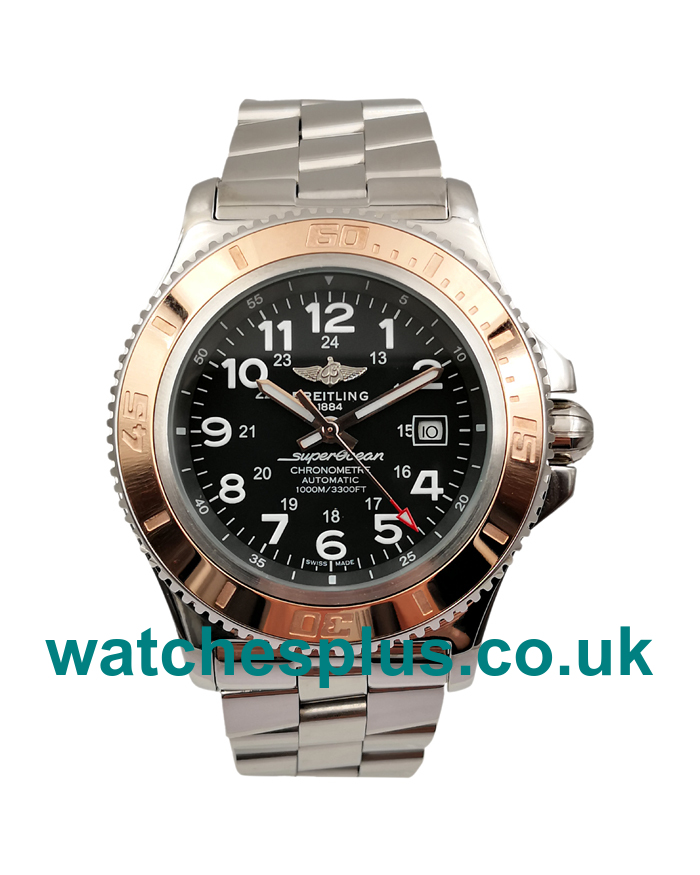 UK Luxury Black Dials Breitling Superocean A17392 Replica Watches With Steel & Rose Gold Cases For Men