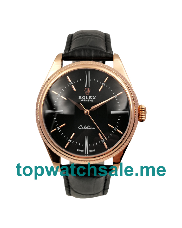 UK Top Swiss Black Dials Rolex Cellini 50505 Replica Watches With Rose Gold Cases Online