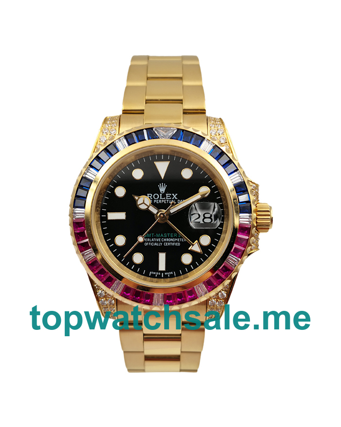 UK Perfect Online Replica Rolex GMT-Master II 116758 With Black Dials Gold Cases For Men