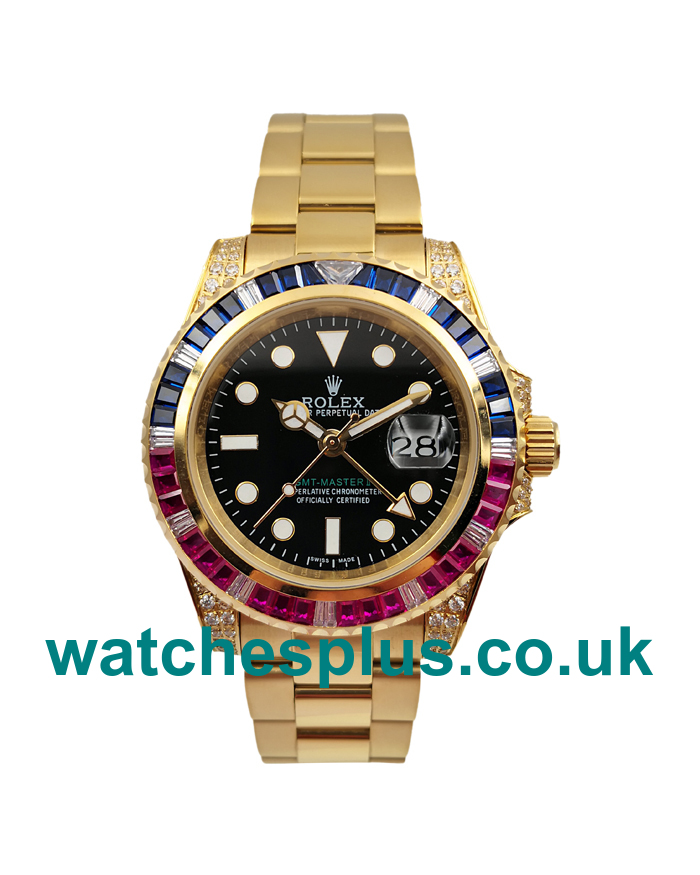 UK Perfect Online Replica Rolex GMT-Master II 116758 With Black Dials Gold Cases For Men