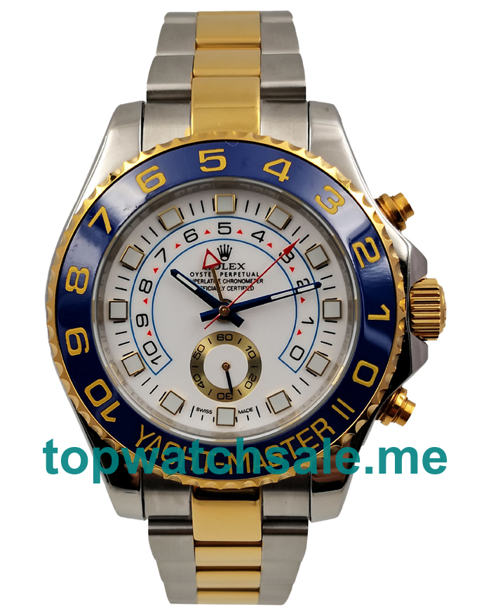 UK Perfect 1:1 Fake Rolex Yacht-Master II 116681 With White Dials And Gold & Steel Cases For Men