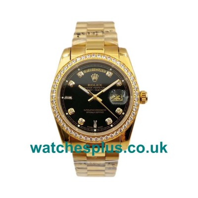 36 MM High Quality Rolex Day-Date 18038 Replica Watches With Black Dials For Sale