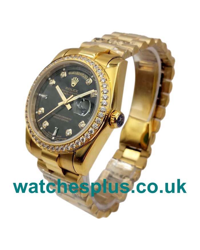 36 MM High Quality Rolex Day-Date 18038 Replica Watches With Black Dials For Sale