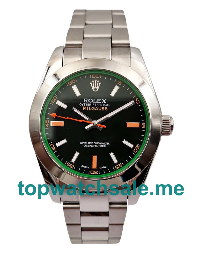 UK Best 1:1 Rolex Milgauss 116400 GV Replica Watches With Black Dials For Men