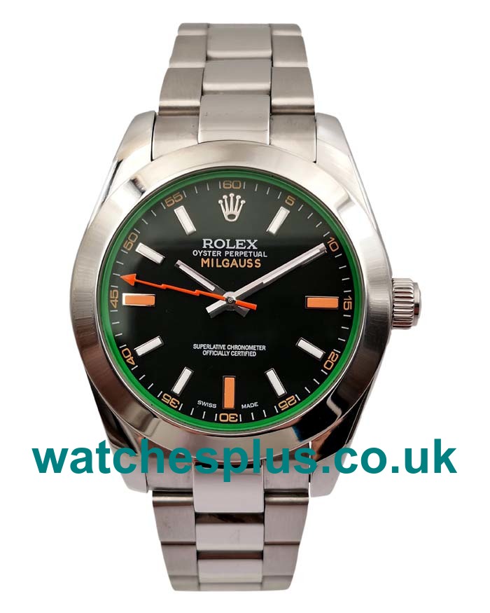 UK Best 1:1 Rolex Milgauss 116400 GV Replica Watches With Black Dials For Men