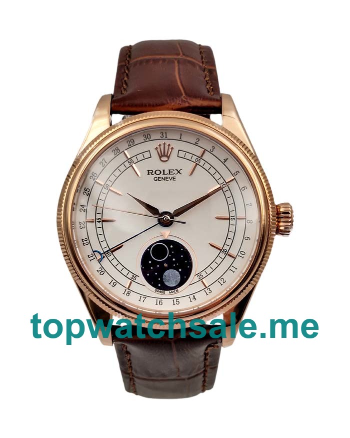 UK Best Quality Rolex Cellini 50535 Replica Watches With White Dials And Rose Gold Cases Online